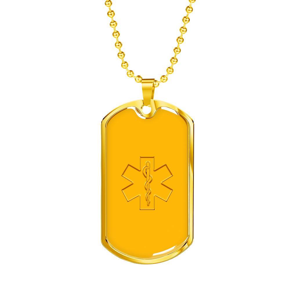 Gold Dog Tag Pendant With Ball Chain - EMT - Gift for Boyfriend - Gift for Men
