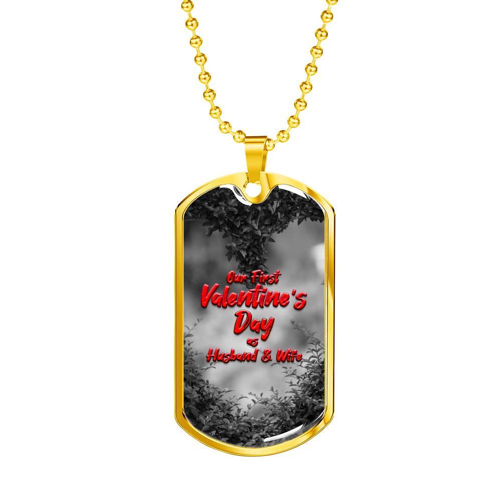 Gold Dog Tag Pendant With Ball Chain - First Valentines Day - Gift for Wife - Gift for Women