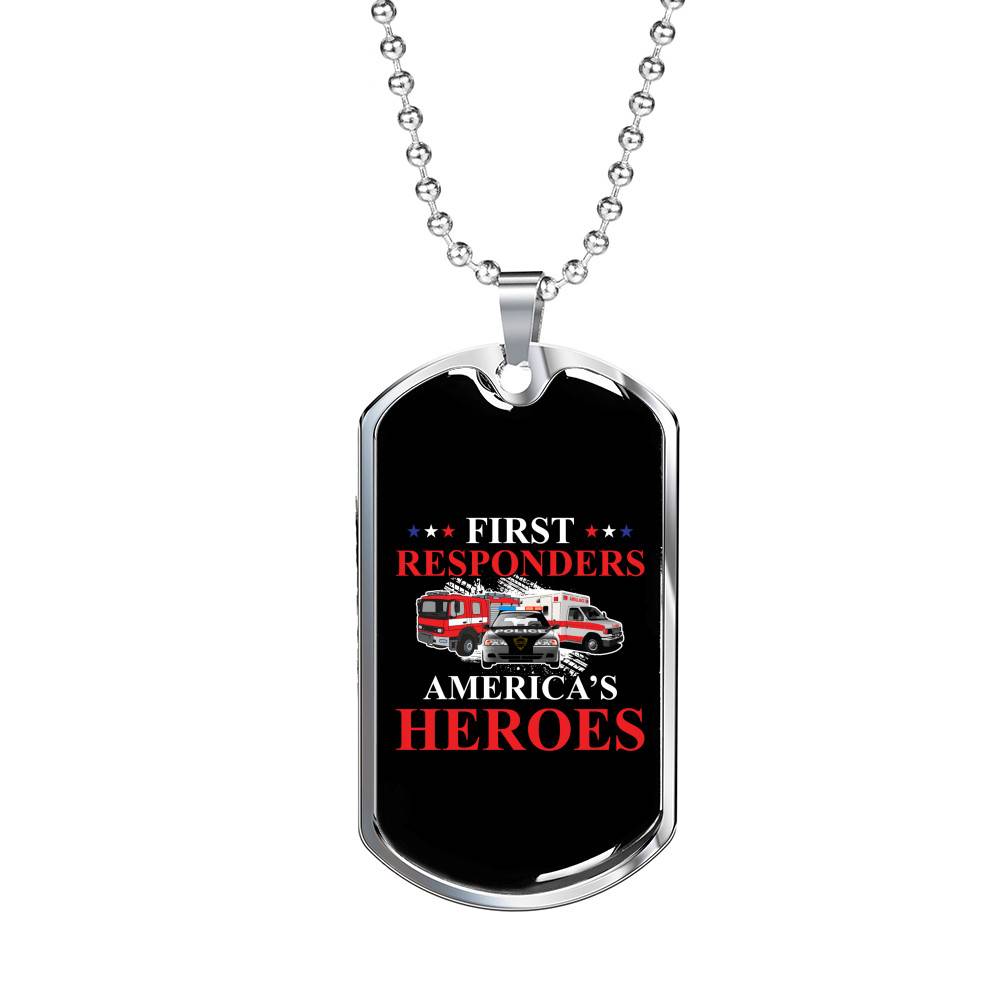 Stainless Dog Tag Pendant With Ball Chain - First Responders : America's Heroes 2 - Gift for Grandfather - Gift for Men