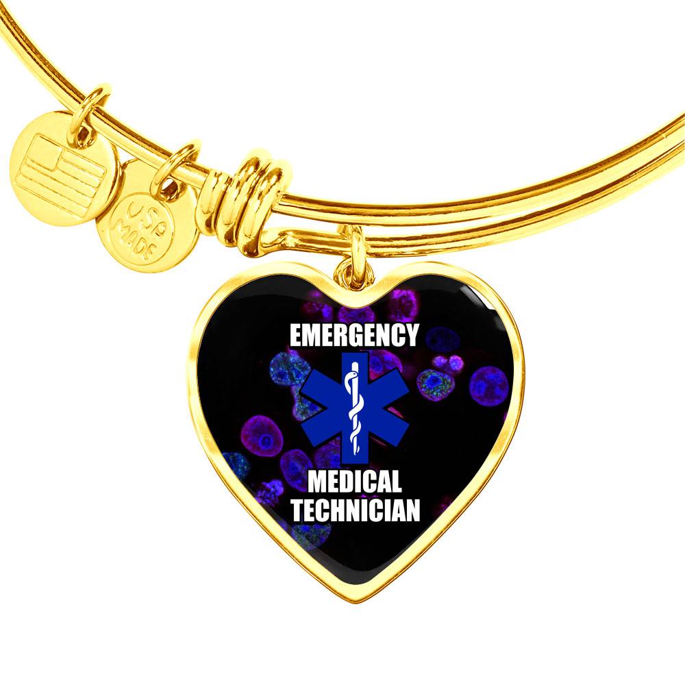 Gold Heart Pendant Bangle - High Quality Surgical Steel - Emergency Medical Technician - Gift for Girlfriend - Gift for Women