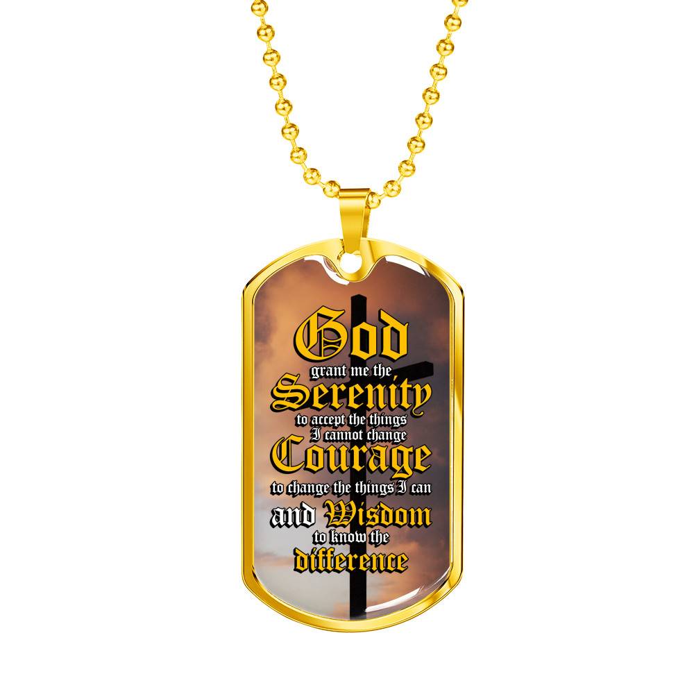 Gold Dog Tag Pendant With Ball Chain - God Grant Me The Serenity - Gift for Men - Gift for Women