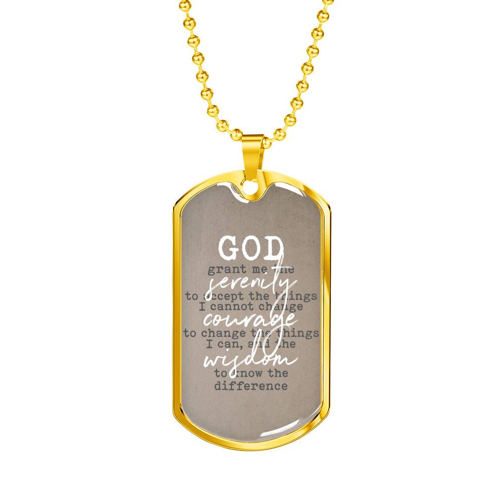 Gold Dog Tag Pendant With Ball Chain - Serenity, Courage, Wisdom - Gift for Men - Gift for Women