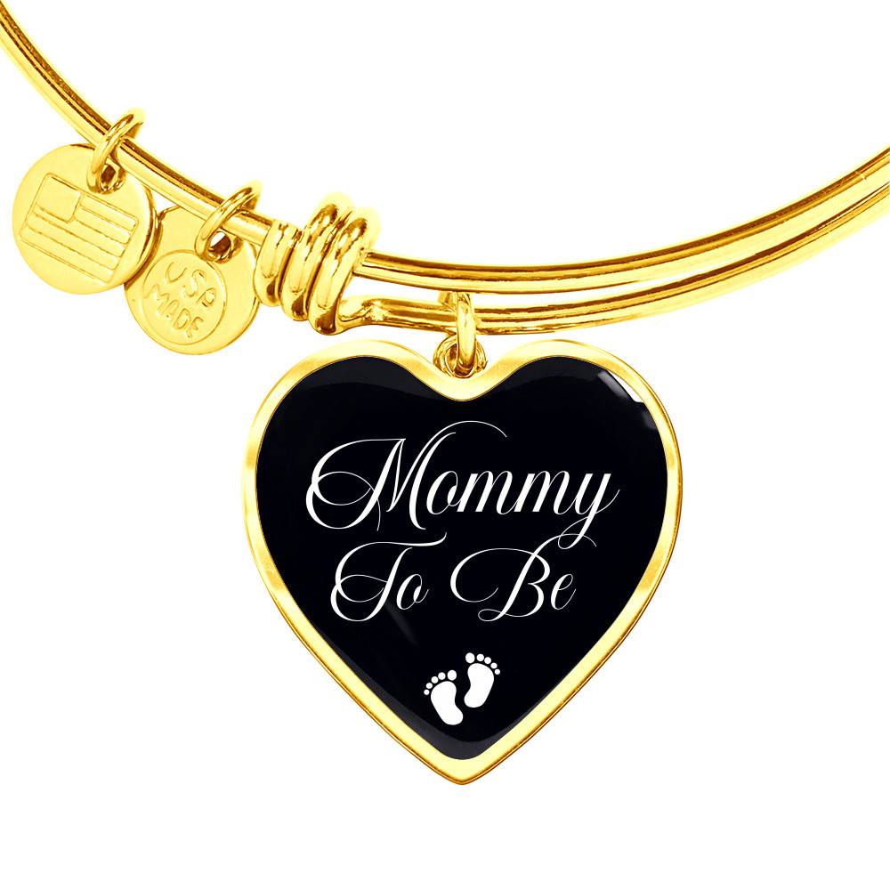 Gold Heart Pendant Bangle - High Quality Surgical Steel - Mommy To Be - Gift for Mother - Gift for Women