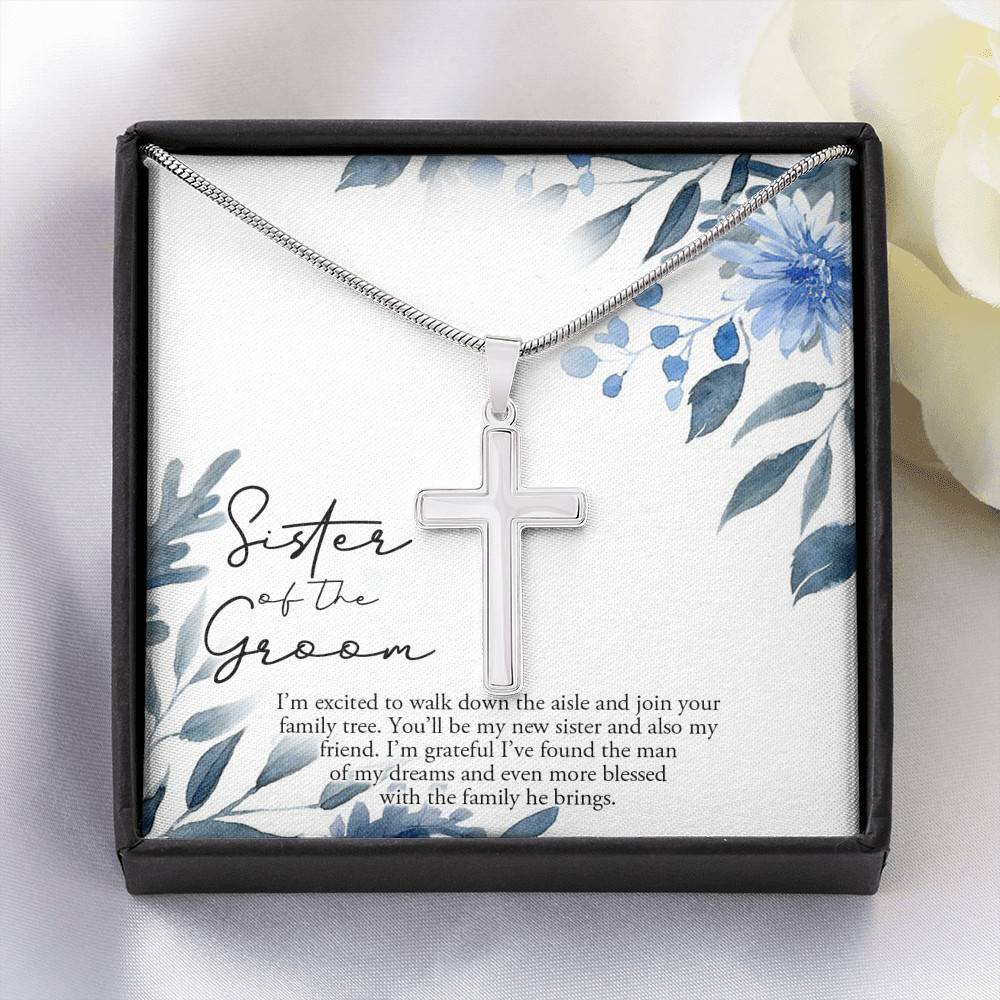 Artisan Crafted 14k White Gold Cross Necklace with Message Card - Sister Of The Groom - CROSS - Gift for Sister - Gift for Women