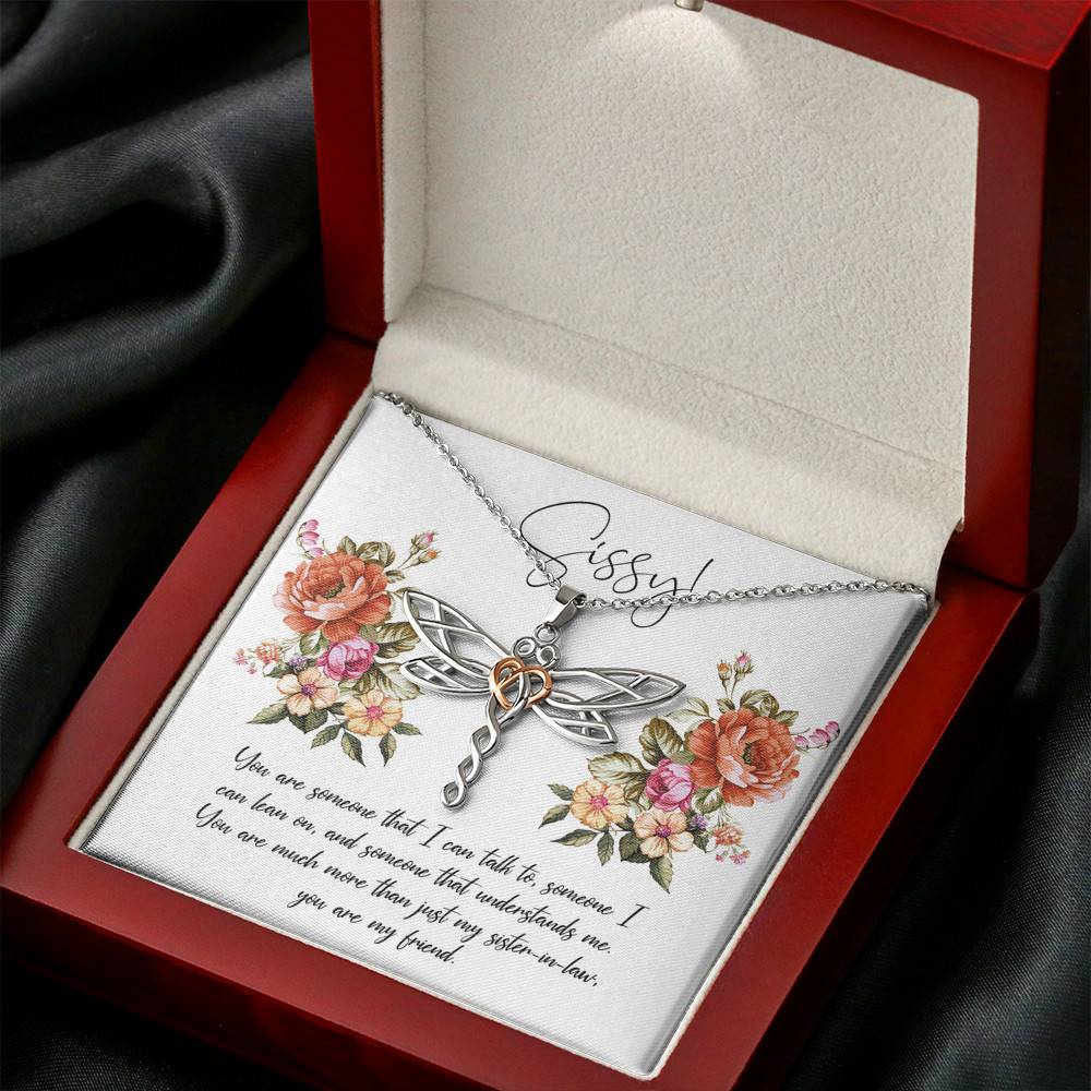 Dragonfly Necklace with Mahogany Style Luxury Box - Sissy - DRAGONFLY - Dainty Cubic Zirconia - Gift for Sister - Gift for Women