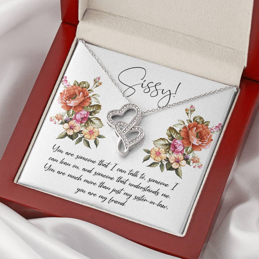 Double Hearts Necklace with Mahogany Style Luxury Box - Message Card - Sissy - DOUBLE HEARTS - Gift for my Daughter - Gift for Women
