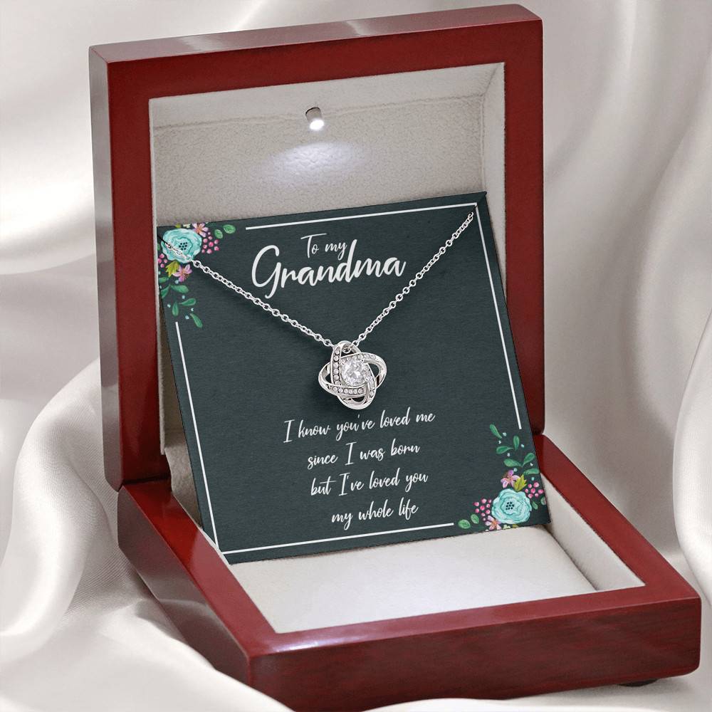 Love Knot Necklace with Message Card and Gift Box - Artisan-designed and crafted 14k white-gold - To My Grandma I've Love You - Gift for Grandma - Gift for Women