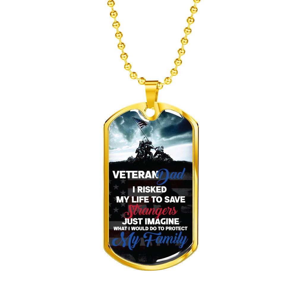 Gold Dog Tag Pendant With Ball Chain - Veteran dad - Gift for Dad - Gift for Men