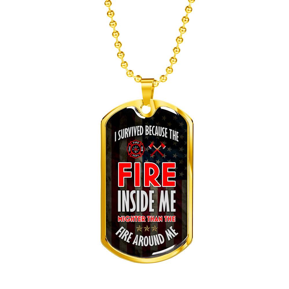 Gold Dog Tag Pendant With Ball Chain - Proud Firefighter - Gift for Dad - Gift for Men