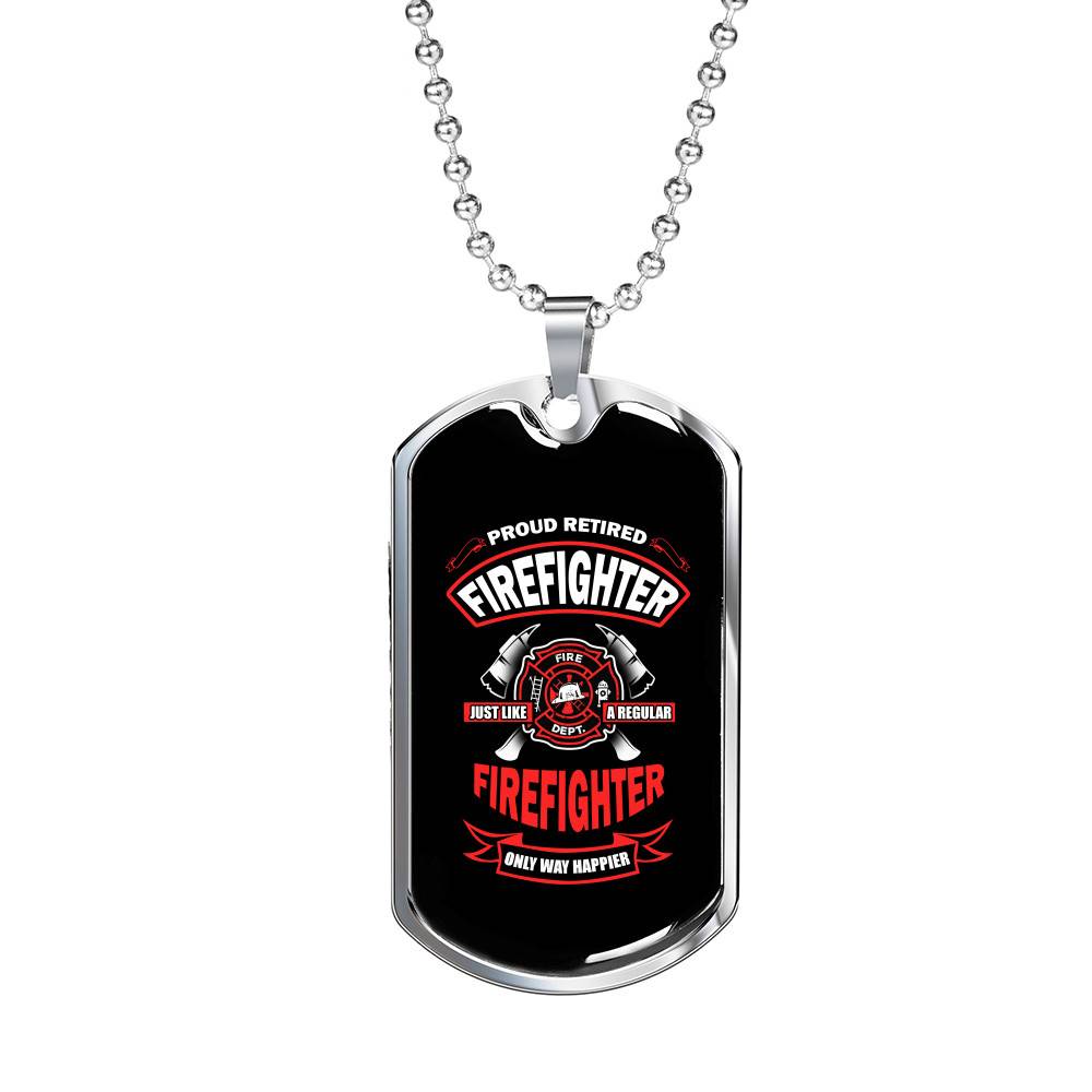 Stainless Dog Tag Pendant With Ball Chain - Proud Retired Firefighter - Gift for Dad - Gift for Men