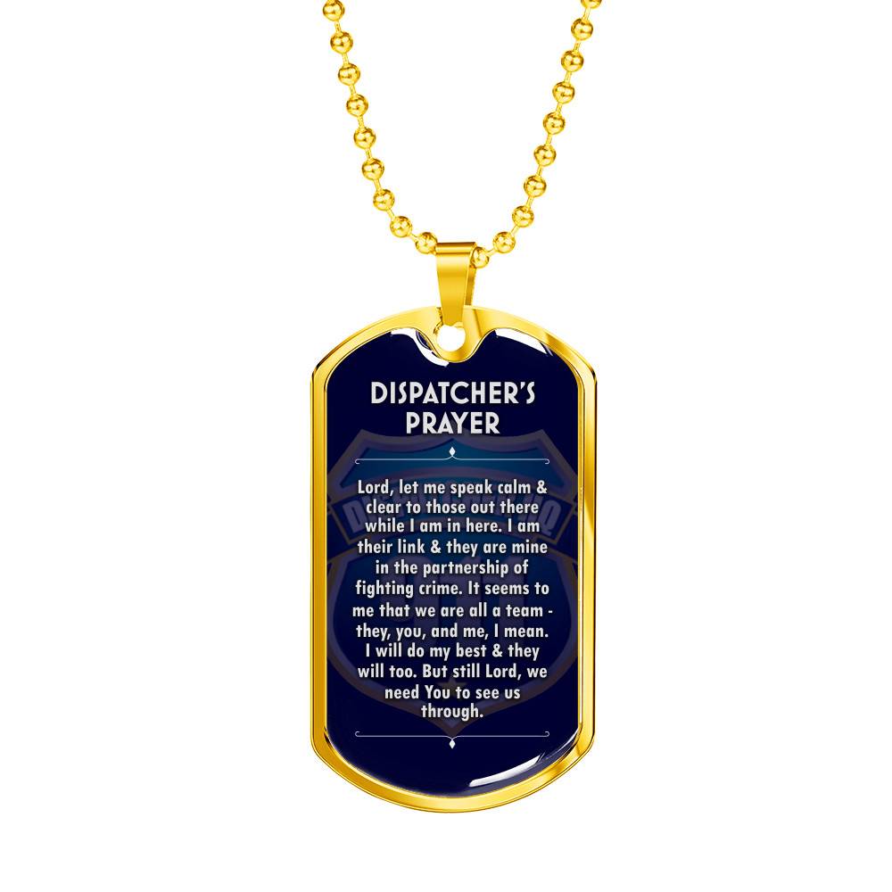 Gold Dog Tag Pendant With Ball Chain - Dispatcher Prayer - Gift for Dad - Gift for Men