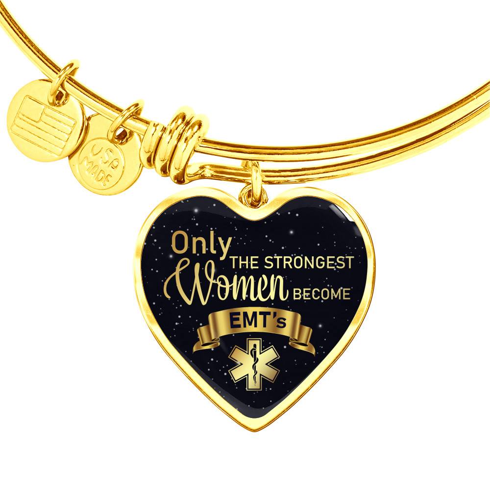 Gold Heart Pendant Bangle - High Quality Surgical Steel - Only the Strongest Women - Gift for Mom - Gift for Women