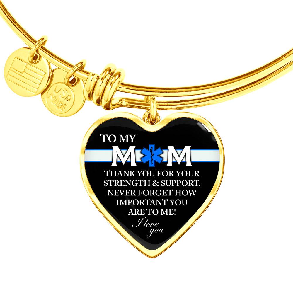 Gold Heart Pendant Bangle - High Quality Surgical Steel - Mom - EMT - Gift for Mother - Gift for Women