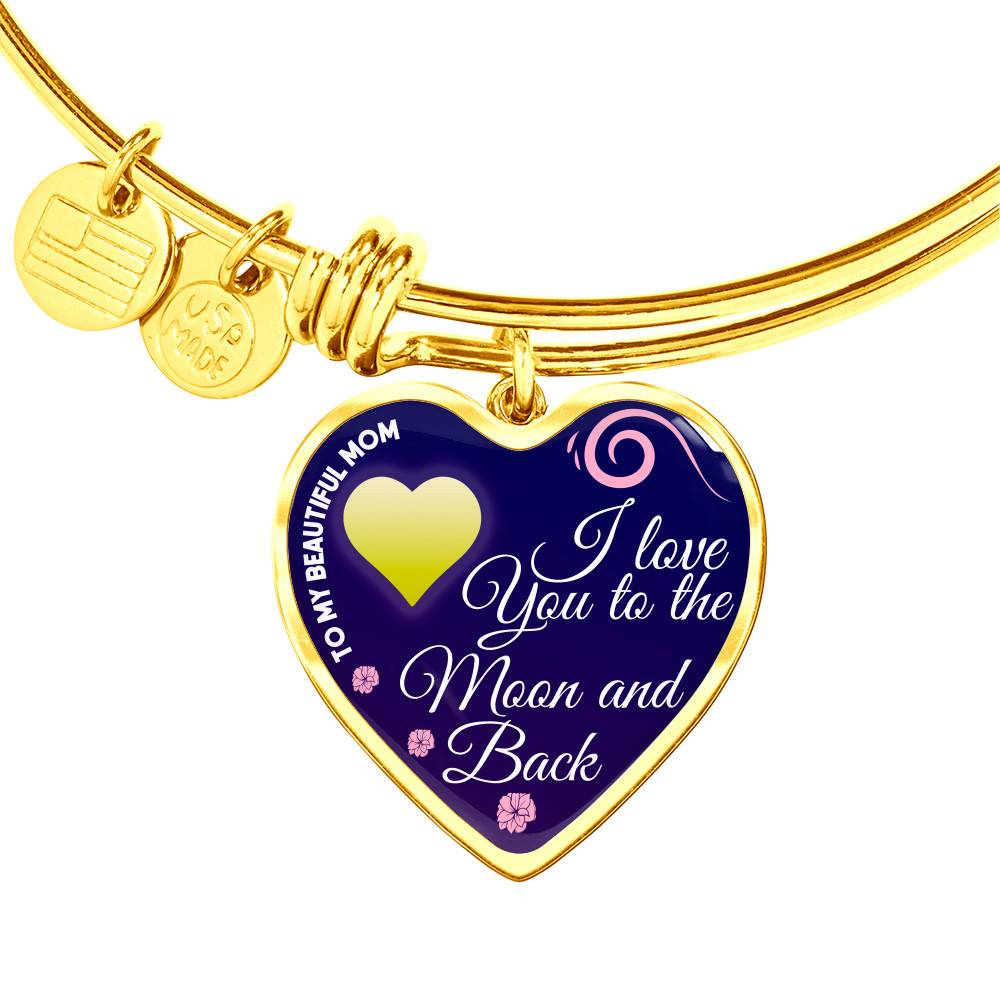 Gold Heart Pendant Bangle - High Quality Surgical Steel - To My Beautiful Mom - Gift for Mother - Gift for Women