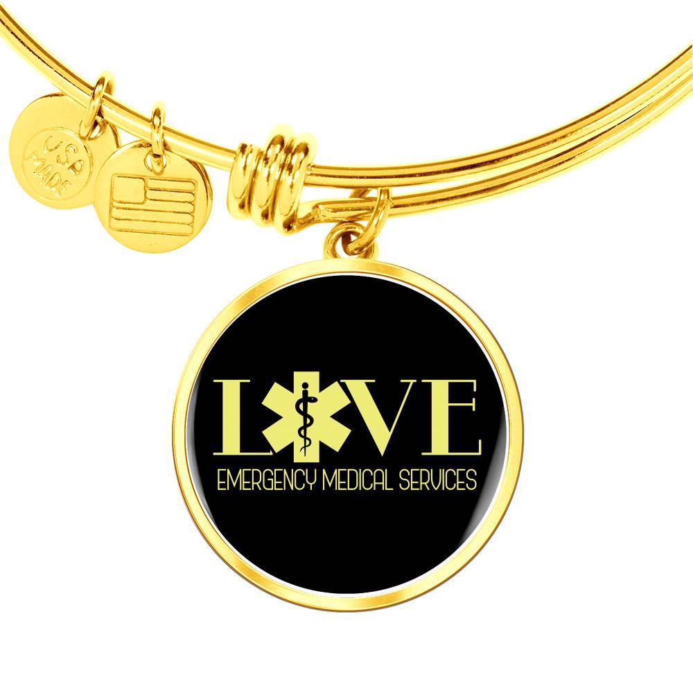 Gold Circle Pendant Bangle - Love EMS - Gift for Girlfriend - Gift for Women