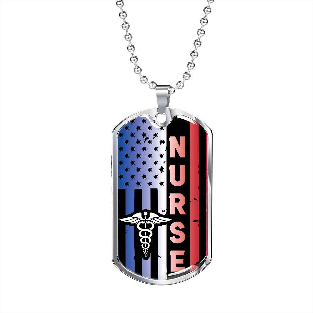 Stainless Dog Tag Pendant With Ball Chain - Patriotic Nurse - Gift for Boyfriend - Gift for Men