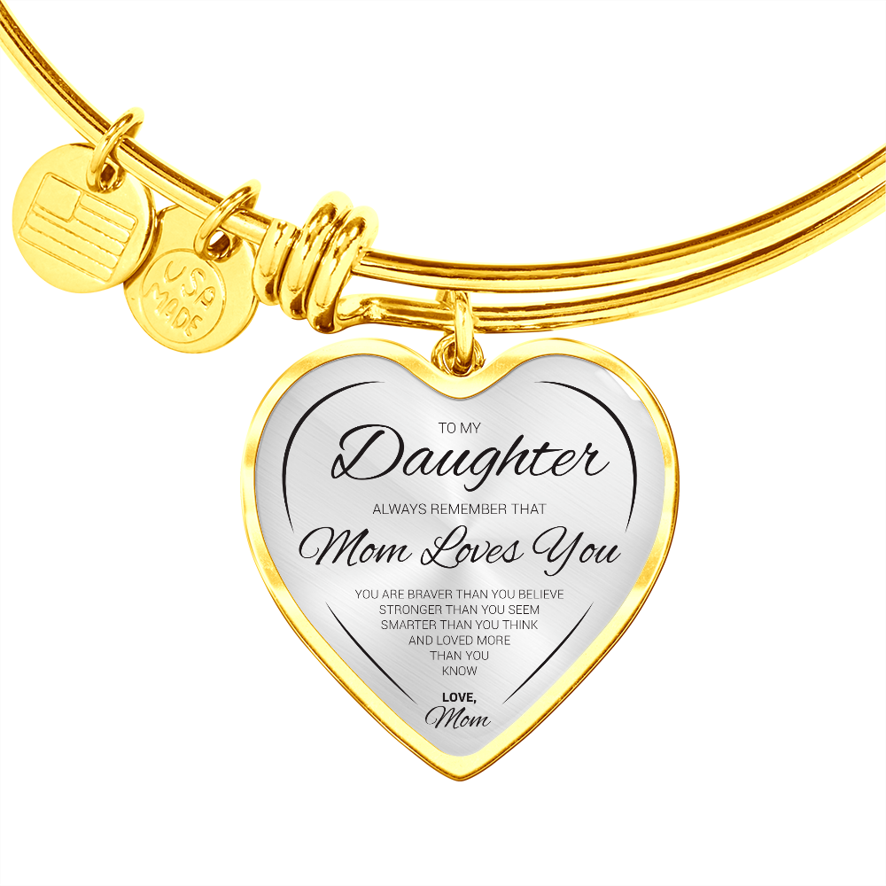 Gold Heart Pendant Bangle - High Quality Surgical Steel - To My Daughter From Mom - Gift for Daughter - Gift for Women