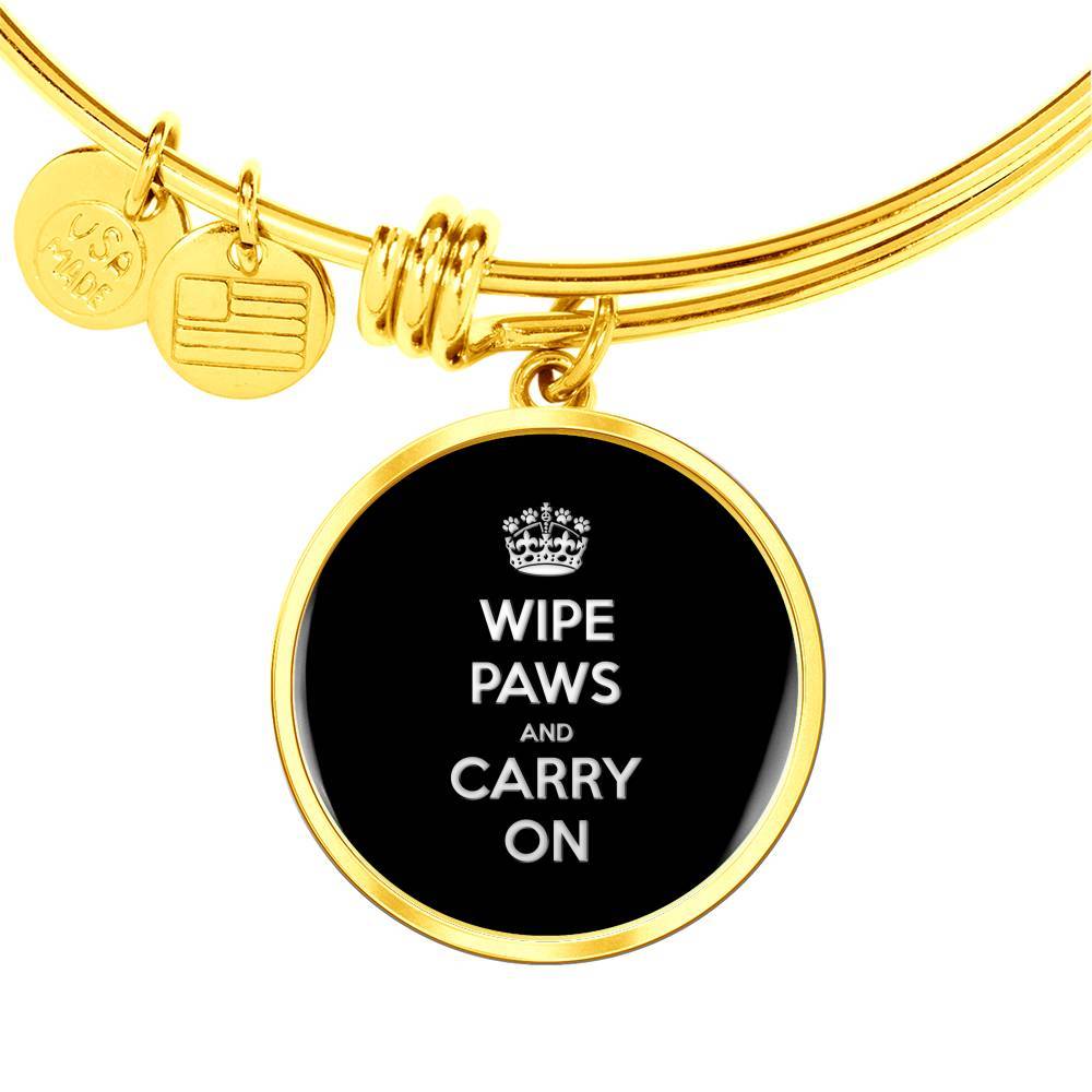 Engraved Gold Circle Pendant Bangle - Wipe Paws - Gift to my Friend - Gift to Women