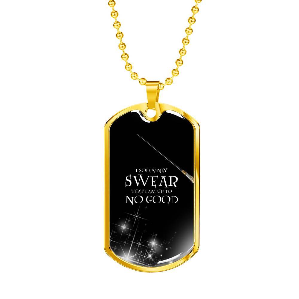 Engraved Gold Dog Tag Pendant With Ball Chain - I Solemnly Swear - Gift for Husband - Gift for Men