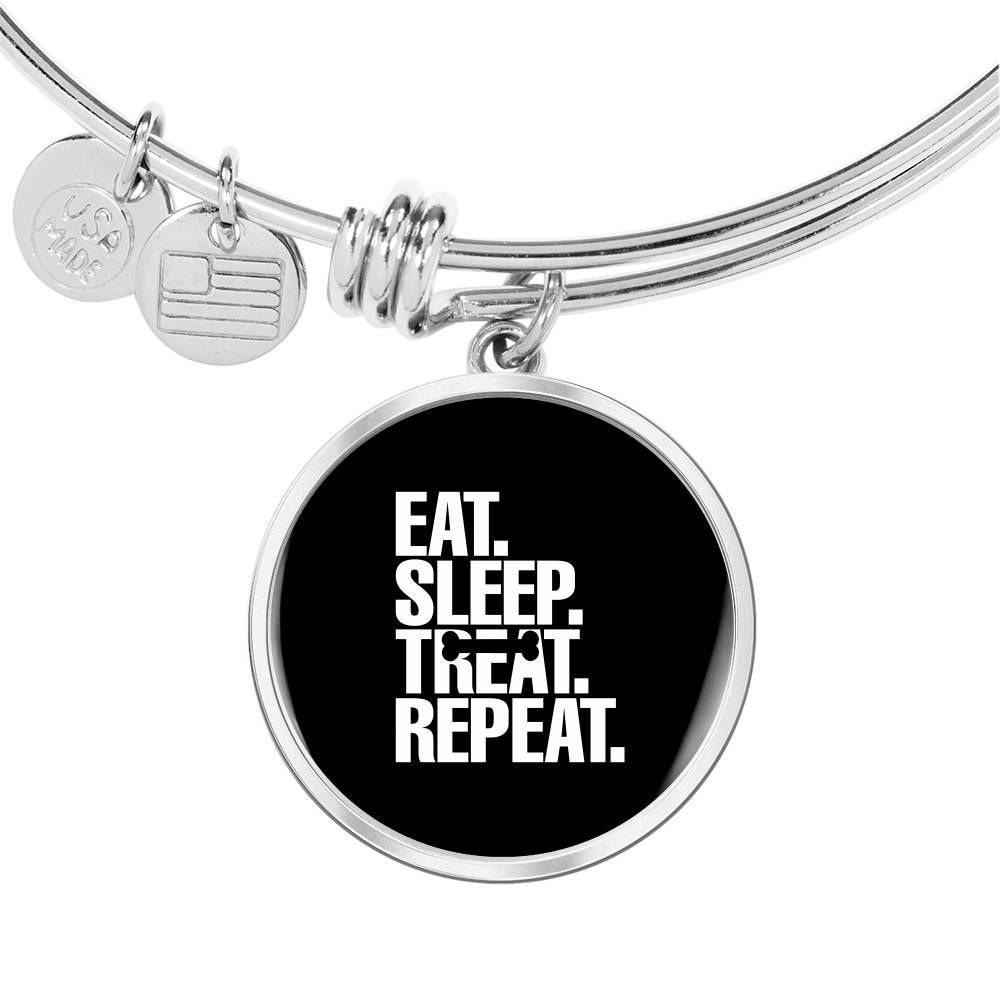 Luxury Stainless Circle Pendant Bangle - High-quality Stainless Steel - Eat Sleep Treat Repeat - Gift for Sister - Gift for Women