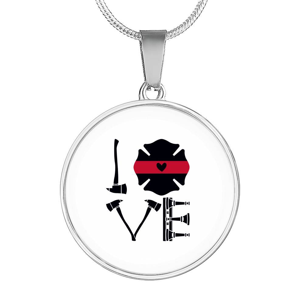Stainless Circle Pendant With Snake Chain - LOVE- Thin Red Line Of Courage - Gift for Wife - Gift for Women