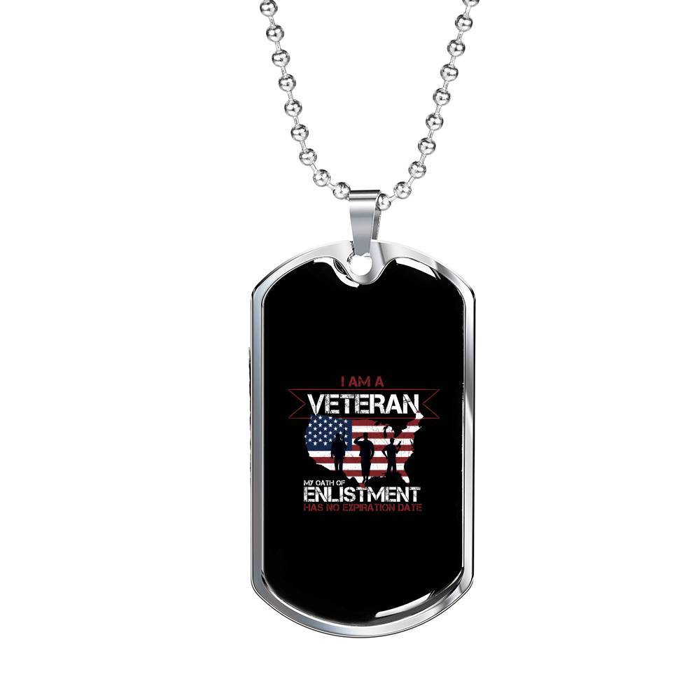 Stainless Dog Tag Pendant With Ball Chain - I Am A Veteran - Gift for Grandfather - Gift for Men