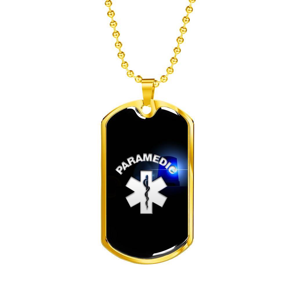Gold Dog Tag Pendant With Ball Chain - Paramedic - Gift for Boyfriend - Gift for Men