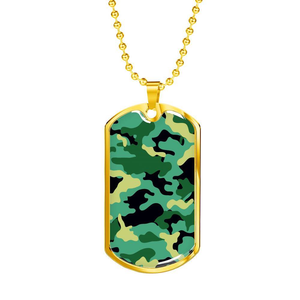 Engraved Gold Dog Tag Pendant With Ball Chain - Camouflage - Gift for Son - Gift for Men