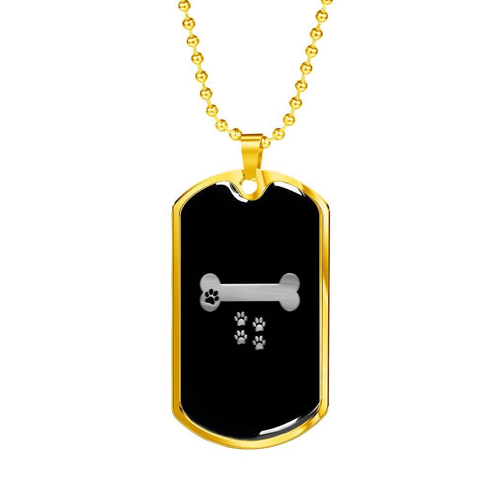 Engraved Gold Dog Tag Pendant With Ball Chain - Paws And Bone - Gift for Son - Gift for Men