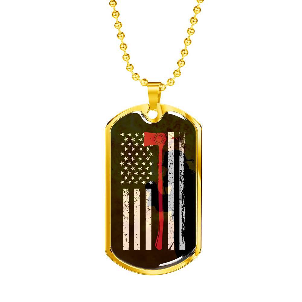 Engraved Gold Dog Tag Pendant With Ball Chain - Thin Red Line - Gift for Boyfriend - Gift for Men
