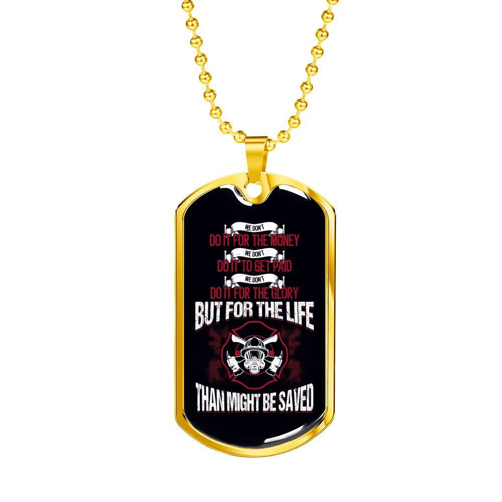 Engraved Gold Dog Tag Pendant With Ball Chain - For The Life That Might Be Saved - Gift for Son - Gift for Men