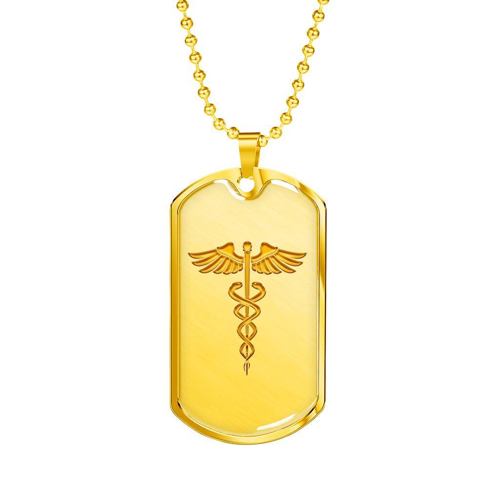 Gold Dog Tag Pendant With Ball Chain - Nurse Doctor Logo - Gold - Gift for Boyfriend - Gift for Men