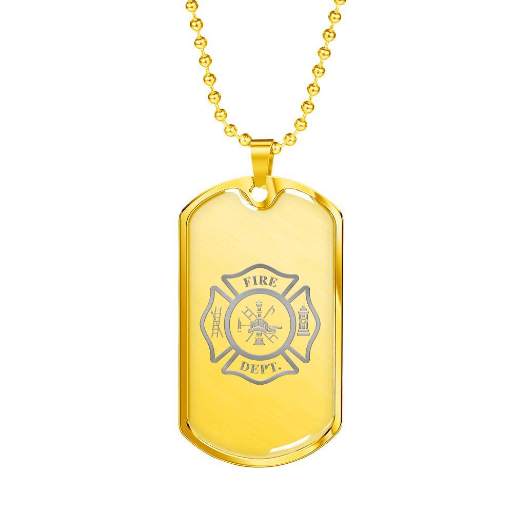 Gold Dog Tag Pendant With Ball Chain - Firefighter Logo - Gold - Gift for Boyfriend - Gift for Men