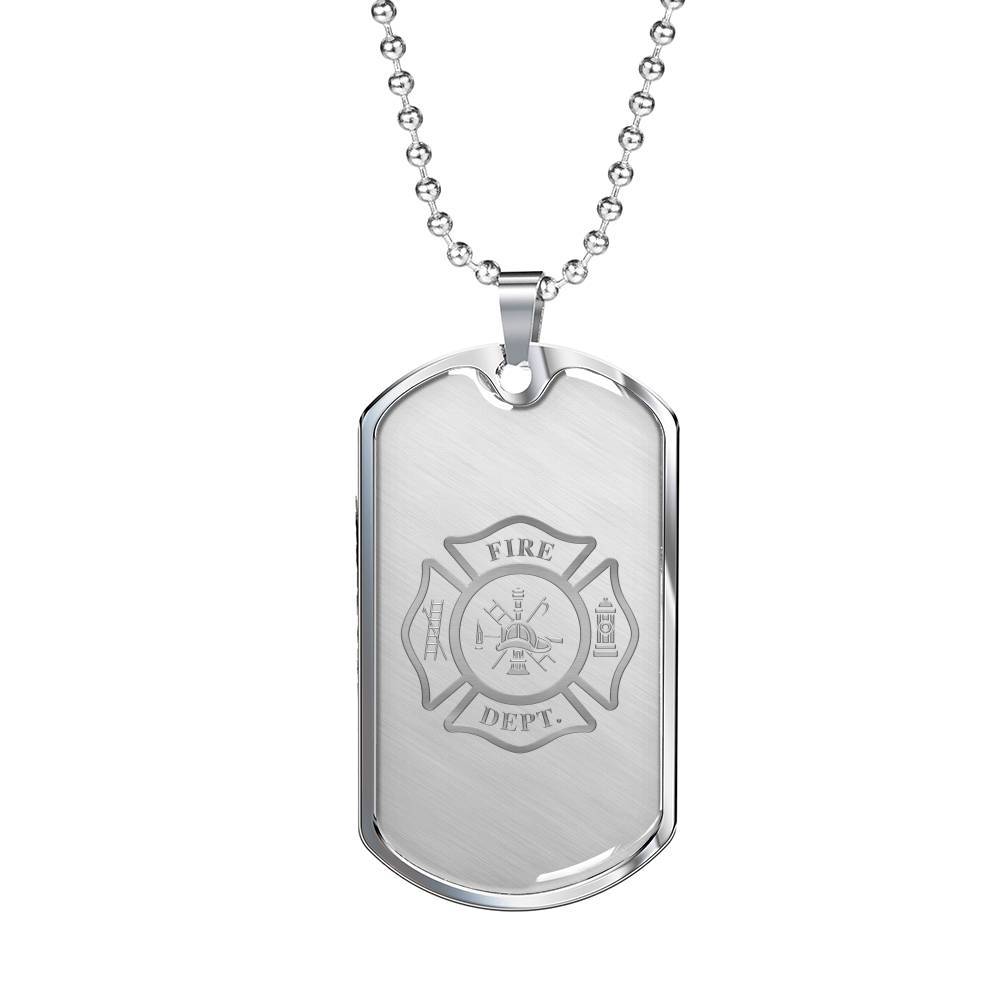 Stainless Dog Tag Pendant With Ball Chain - Firefighter Logo - Stainless - Gift for Boyfriend - Gift for Men