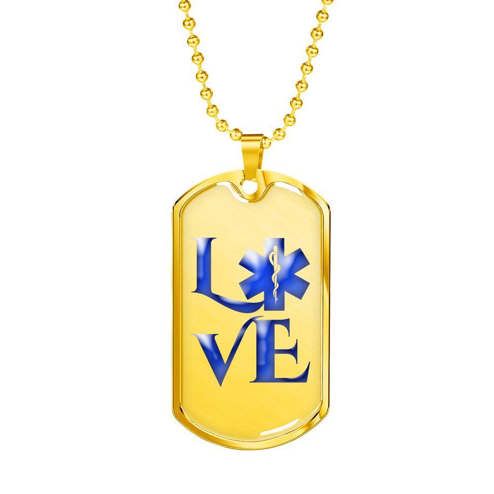 Gold Dog Tag Pendant With Ball Chain - EMT Love - Gold - Gift for Boyfriend - Gift for Men