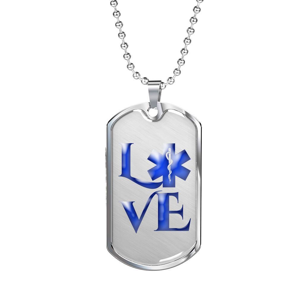 Stainless Dog Tag Pendant With Ball Chain - EMT Love - Stainless - Gift for Boyfriend - Gift for Men