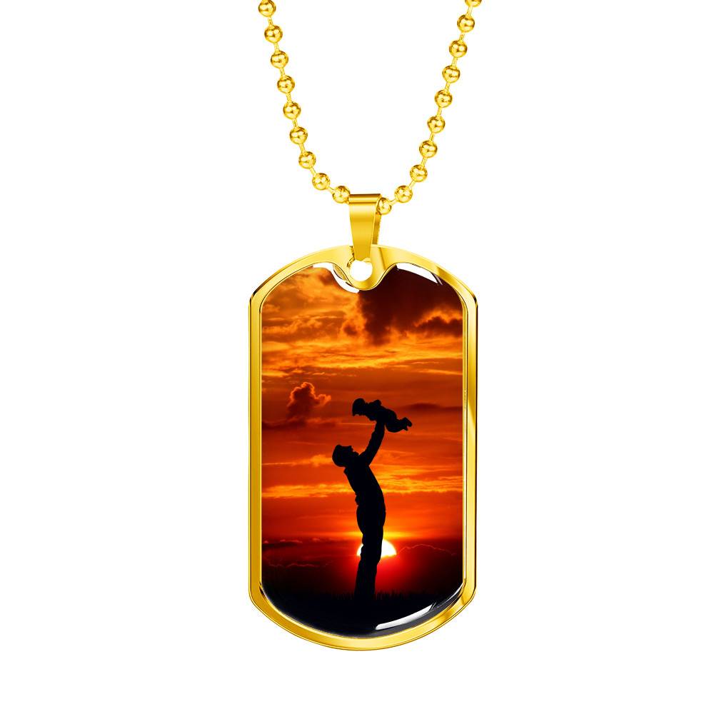 Gold Dog Tag Pendant With Ball Chain - Dad and Kid - Gold - Gift for Dad - Gift for Men