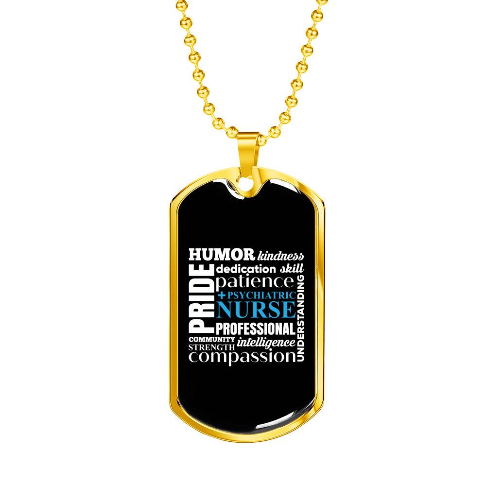 Gold Dog Tag Pendant With Ball Chain - Psych Nurse - Gift for Boyfriend - Gift for Men