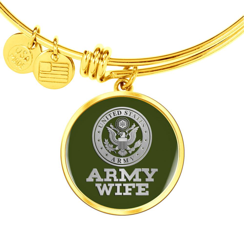 Gold Circle Pendant Bangle - Army Wife - Gift for Wife - Gift for Women