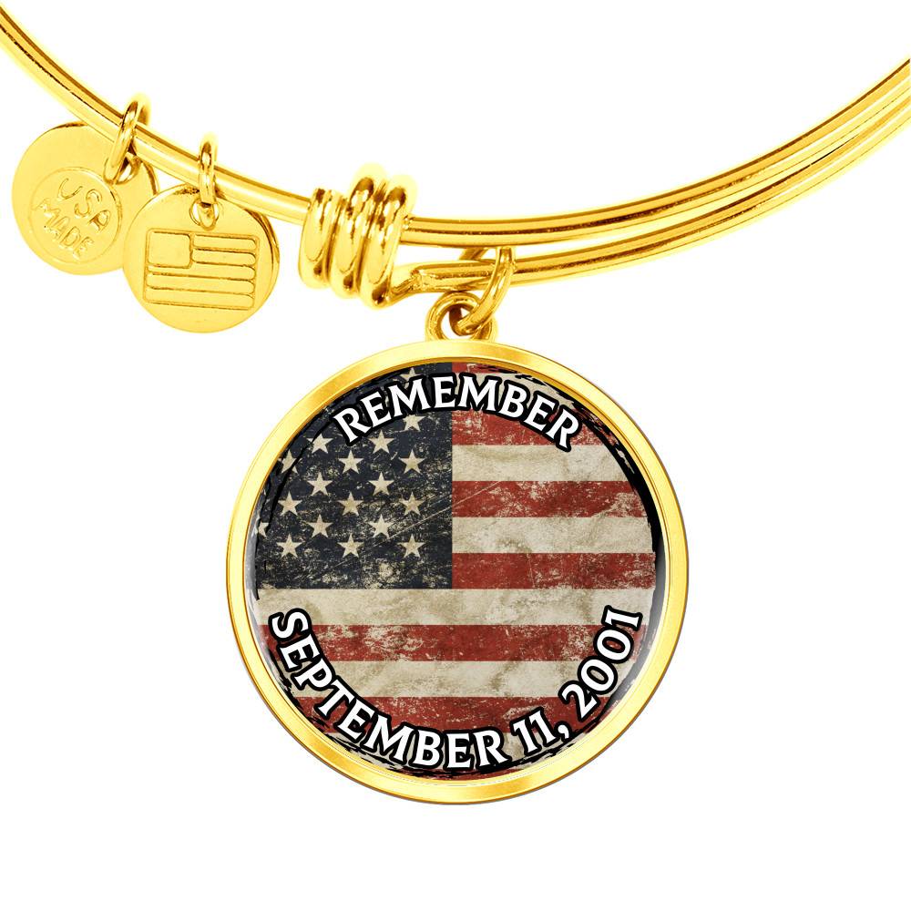Gold Circle Pendant Bangle - Remember September 11, 2001 - Gift for Wife - Gift for Women