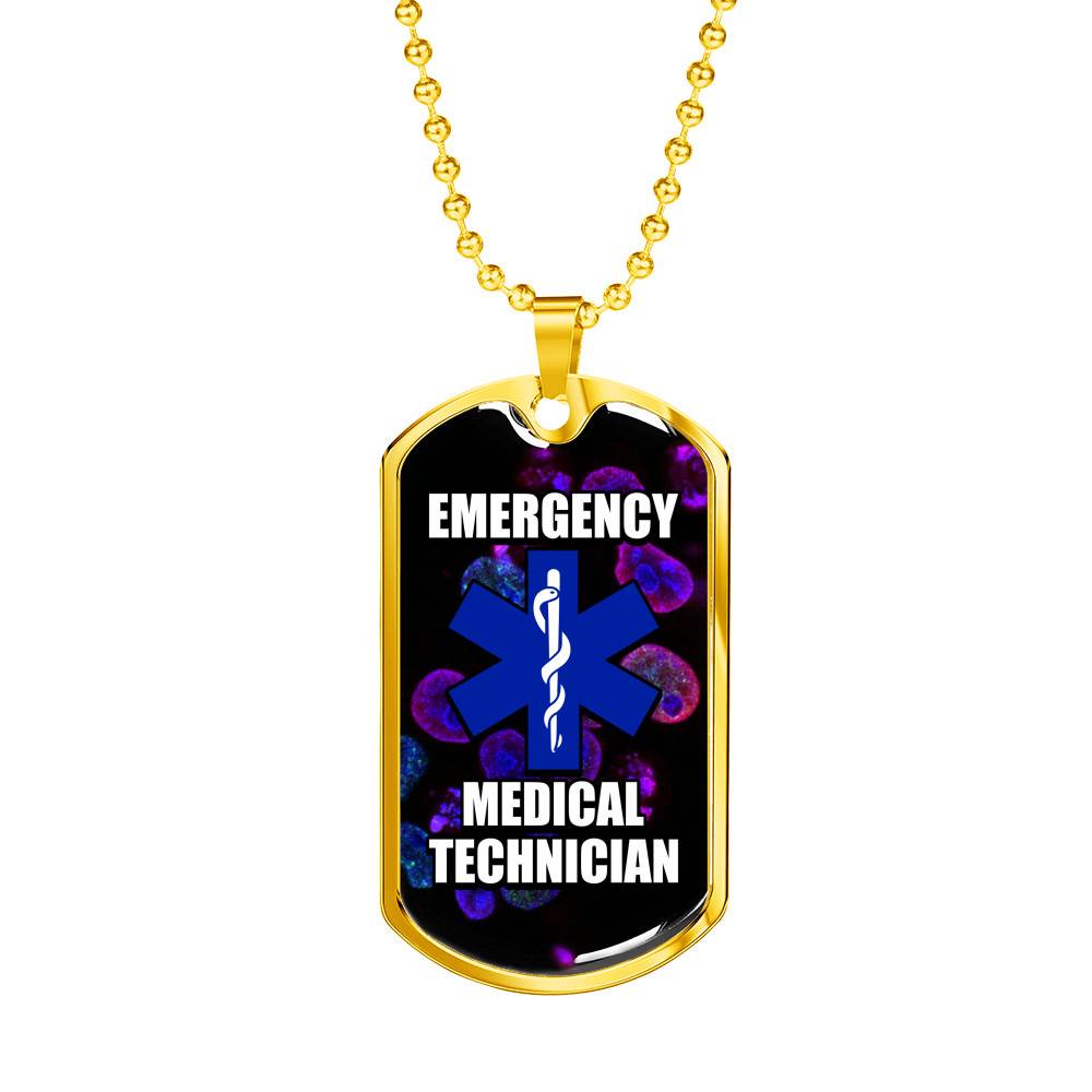 Gold Dog Tag Pendant With Ball Chain - Emergency Medical Technician - Gift for Boyfriend - Gift for Men