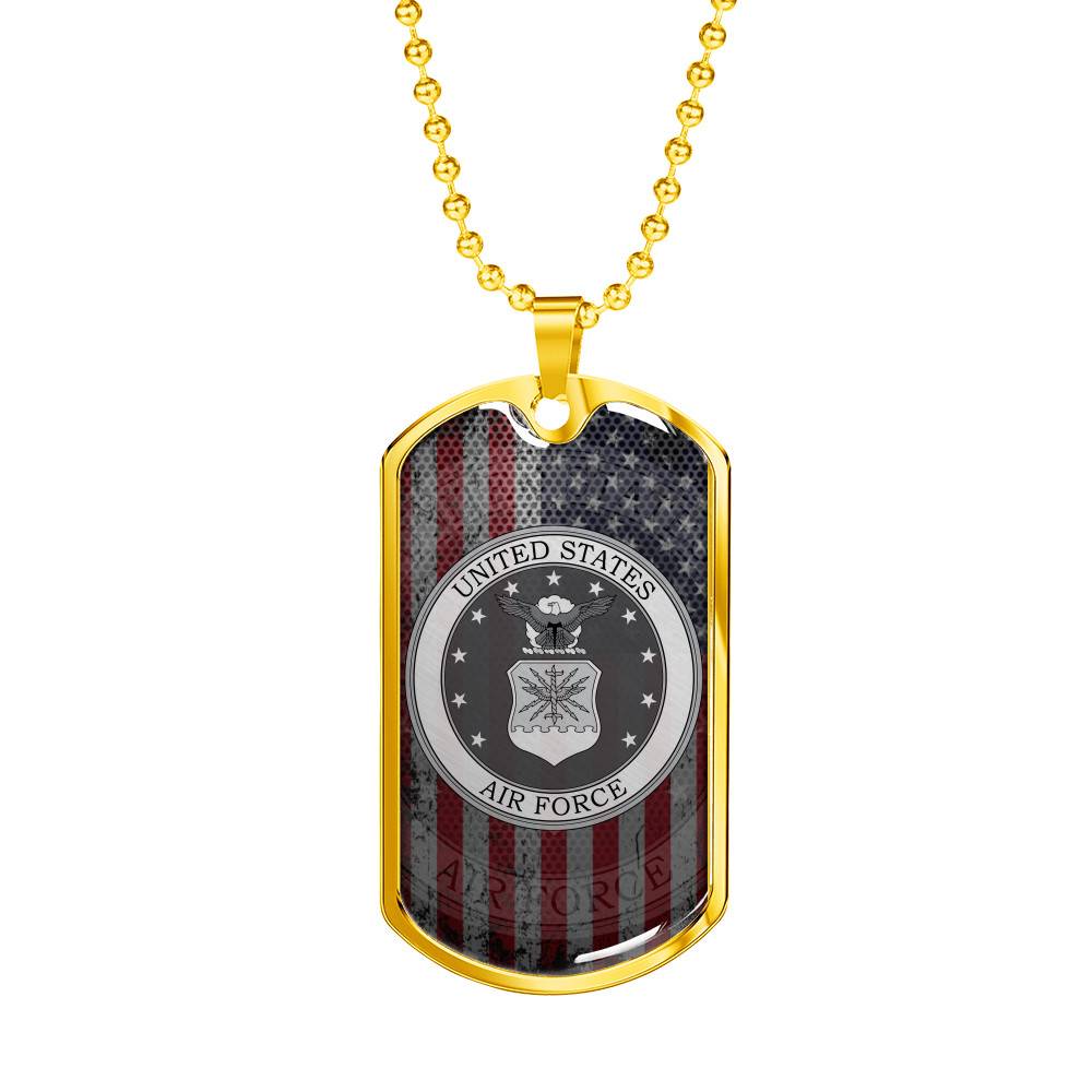 Gold Dog Tag Pendant With Ball Chain - Air force - Gift for Grandfather - Gift for Men