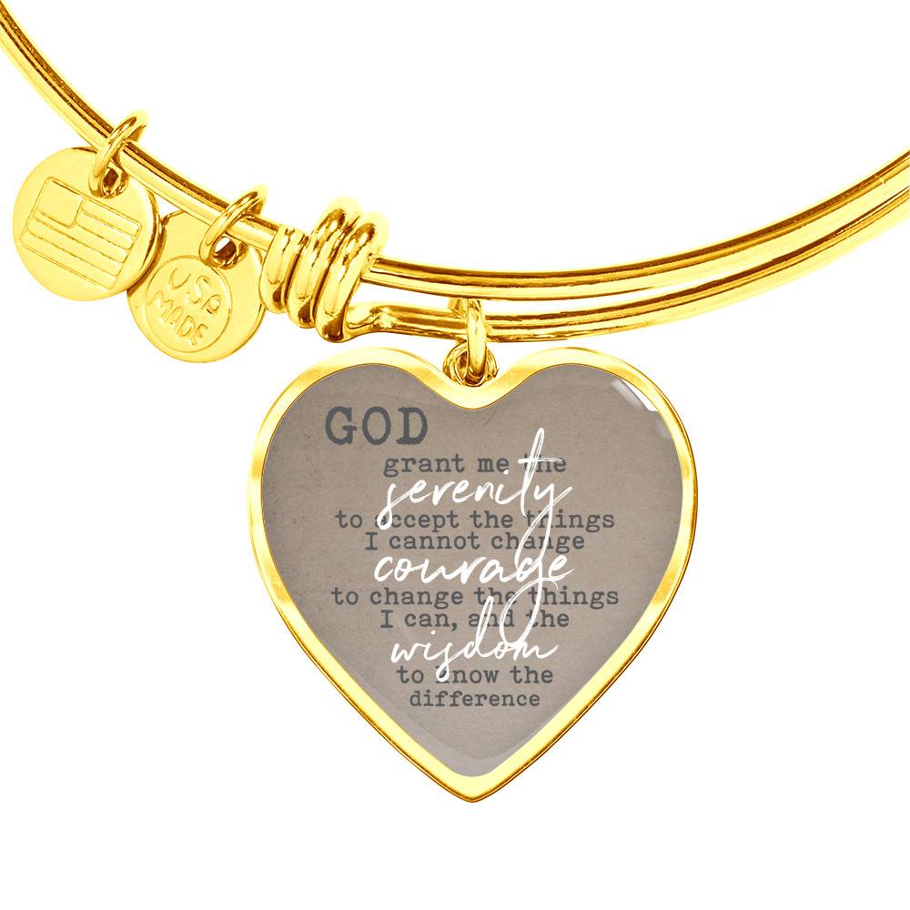 Gold Heart Pendant Bangle - High Quality Surgical Steel - Serenity, Courage, Wisdom - Gift for Girlfriend - Gift for Women