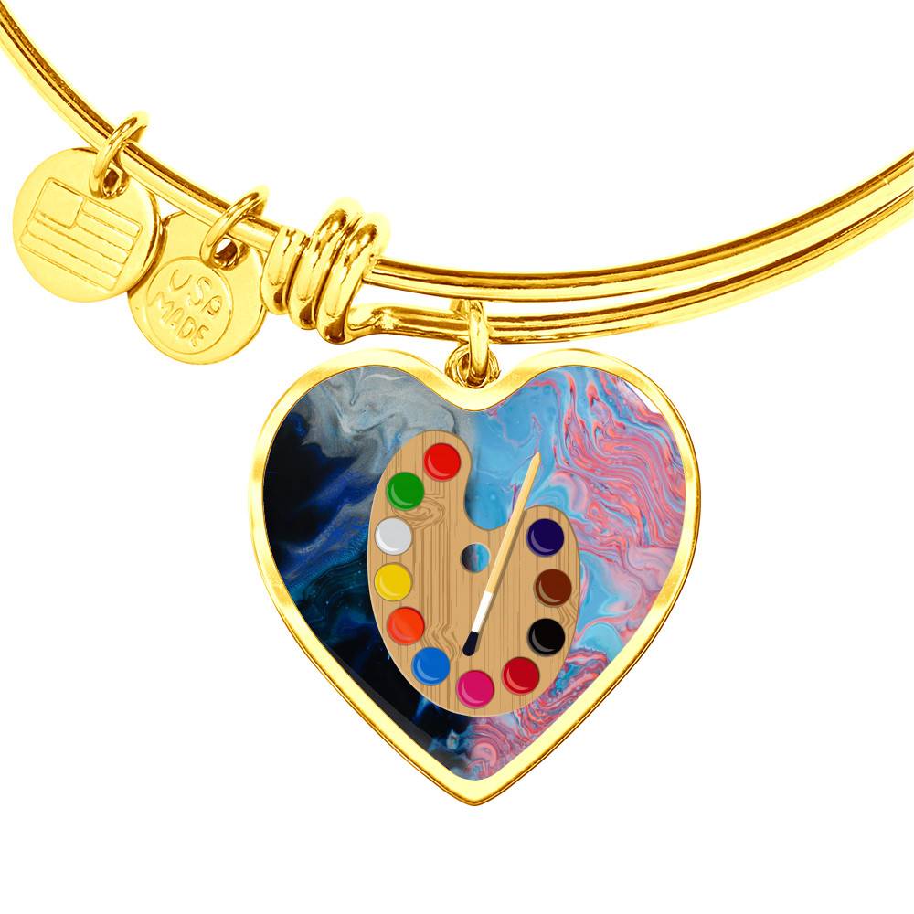 Gold Heart Pendant Bangle - High Quality Surgical Steel - Paint Colors - Gift for Daughter - Gift for Women