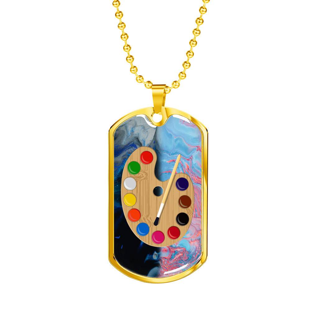 Gold Dog Tag Pendant With Ball Chain - Paint Colors - Gift for Sister - Gift for Daughter