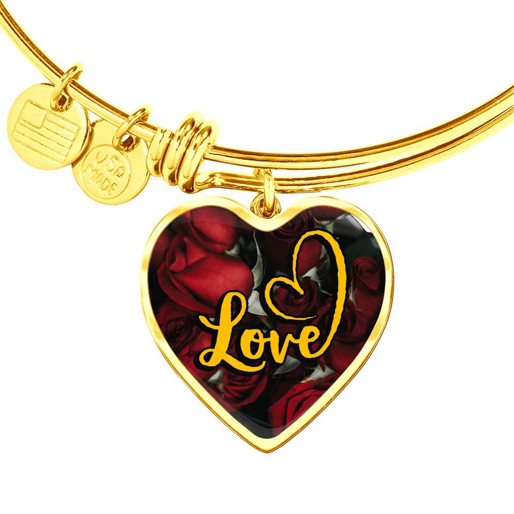 Gold Heart Pendant Bangle - High Quality Surgical Steel - Love Charm - Gift for Girlfriend - Gift for Women