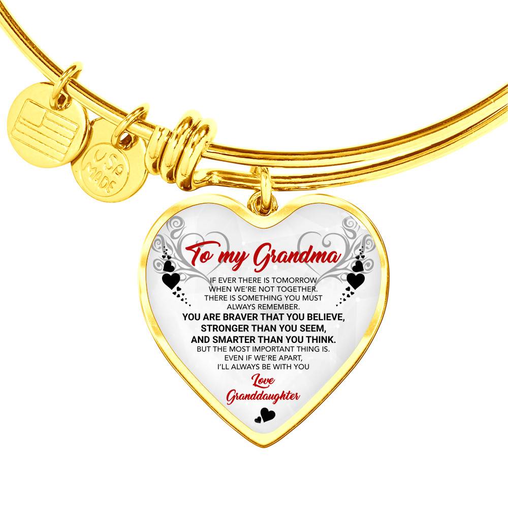 Gold Heart Pendant Bangle - High Quality Surgical Steel - To My Grandma - Gift for Grandma - Gift for Women