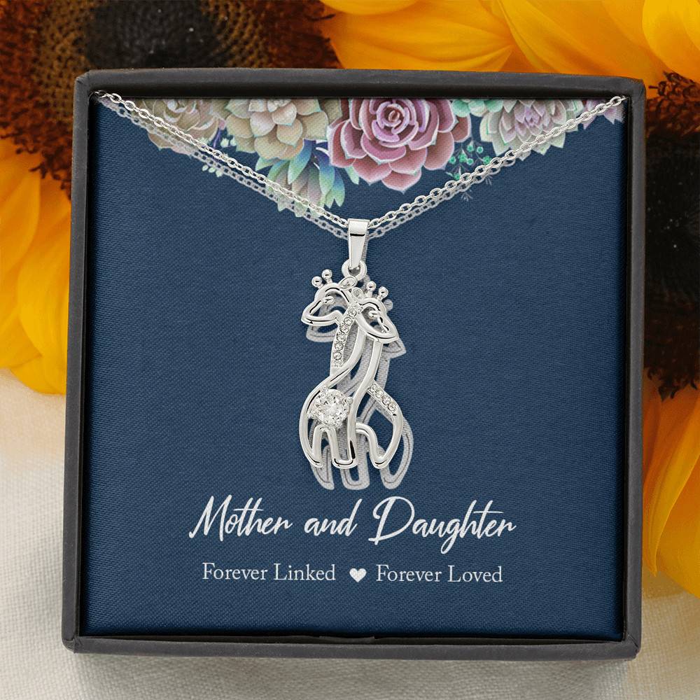 Graceful Love Giraffe Necklace - Sparkling Cubic Zirconia - Mother & Daughter Forever Linked Forever Loved - Gift for Mother and Daughter - Gift for Women
