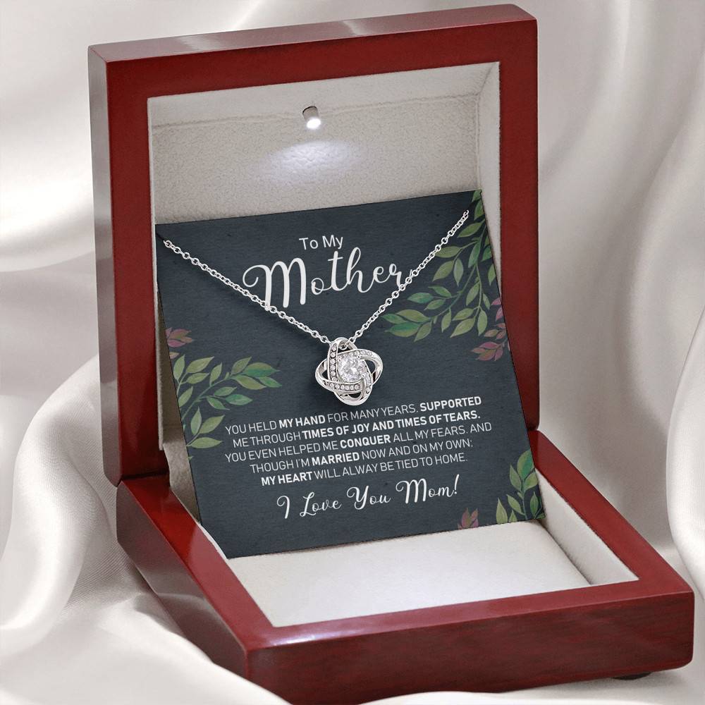 Love Knot Necklace with Message Card and Gift Box - To My Mother, I Love You Mom - Necklace for Mom - Gift for Mother