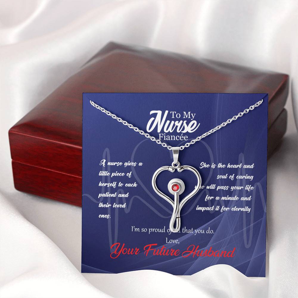 Stethoscope Pendant Necklace in a Gift Box with Message Card - 22" Cable Chain Necklace Pendant with 3mm Red Swarovski Crystal - Gifts for Fiancee - To My Nurse, Fiancee